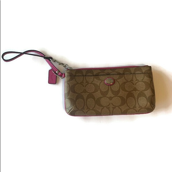 Coach Classic Monogram Wristlet w/Pink Accents - Picture 2 of 11